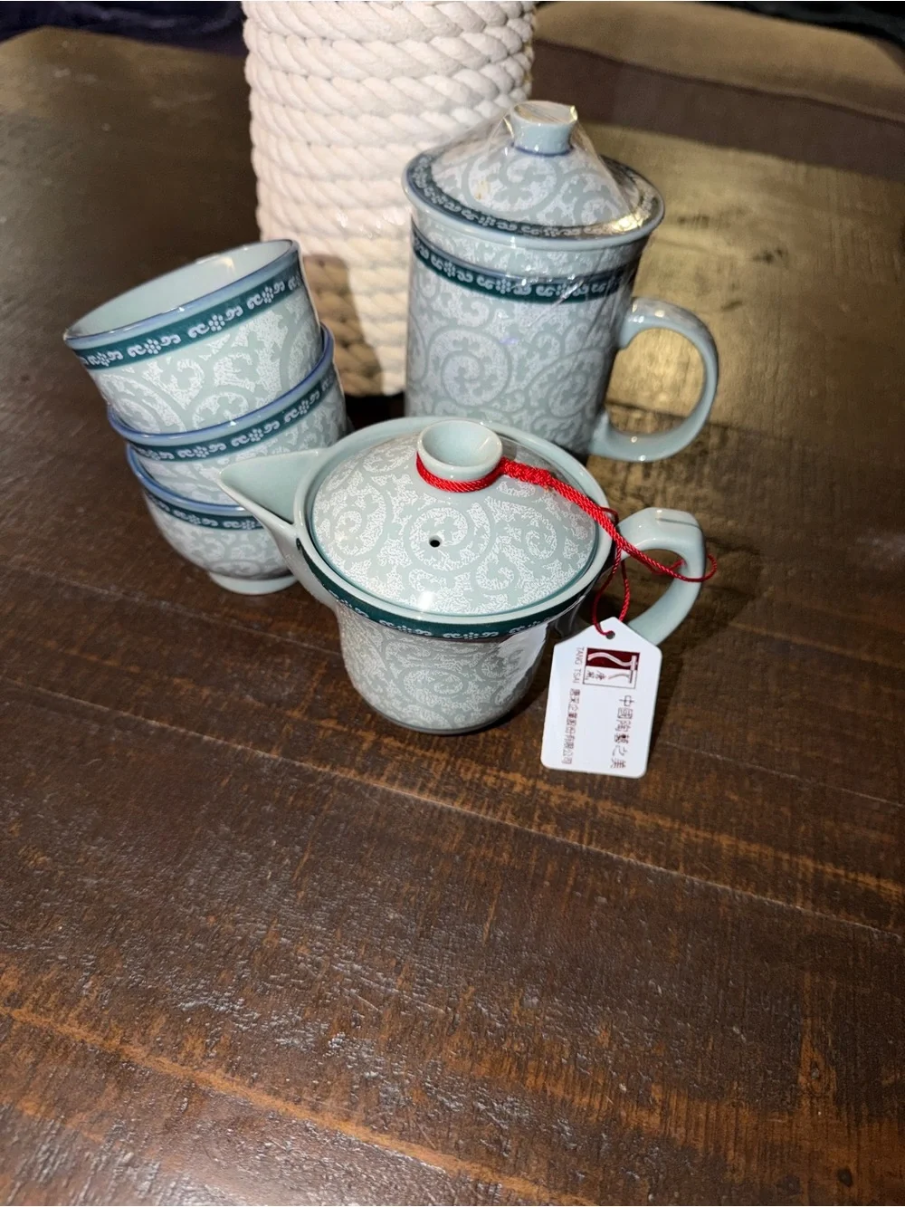 Elegant Celadon Green Porcelain Tea Set - 6 Piece
